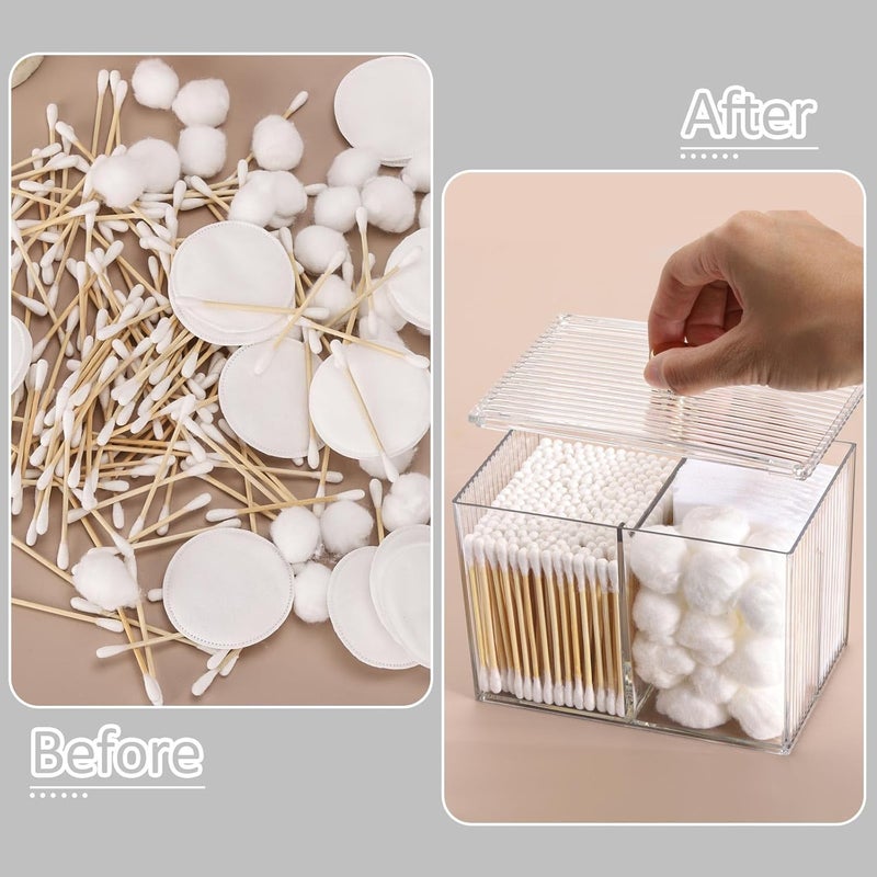 Tbestmax Qtip Holder Dispenser 3-Section Clear Bathroom Container Organizer 3 Grids Cotton Swab/Pad/Ball Holder Container Cosmetics Storage for Vanity - Image 3